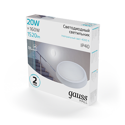 Точечные накладные светильники Gauss HALL 20W 1520lm 4000K 200-240V IP40 LED 193411220