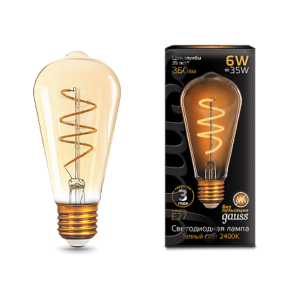Лампа Gauss Filament ST64 6W 360lm 2400К Е27 LED 157802006 (20 шт)