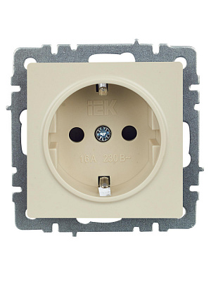 Розетка с заземлением и защитными шторками IEK Brite РС14-1-0-БрКр бежевый BR-R14-16-K10