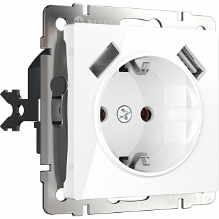 Розетка с заземлением, шторками и 2USB Werkel W1171501 белая a051141