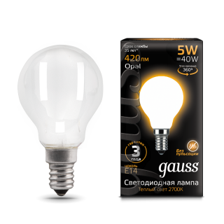 Лампа Gauss Filament Шар 5W 420lm 2700К Е14 LED 105201105