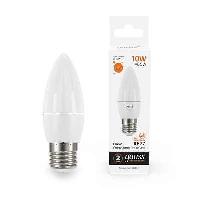 Лампа Gauss Elementary Свеча 10W 750lm 3000K E27 LED 30210 (5 шт)