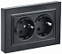 Розетка двойная с заземлением и защитными шторками IEK Brite РСш12-3-БрЧ черный BR-R24-16-K02-F
