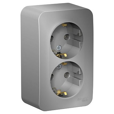 Розетка двойная с заземлением алюминий SE Blanca BLNRA010213