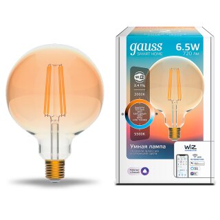 Умная Wi-fi филаментная лампочка Gauss Smart Light ССТ DIM  E27 G95 6,5 Вт 2700-6500K 1340112