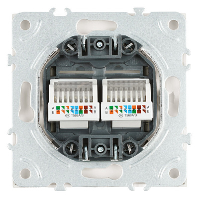 Розетка компьютерная 2-местная RJ-45 (механизм), STEKKER Эмили, RST00-5111-01, белый фарфор, soft touch