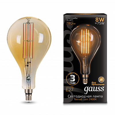 Лампа Gauss Filament А160 8W 780lm 2400К Е27LED 149802008 (20 шт)