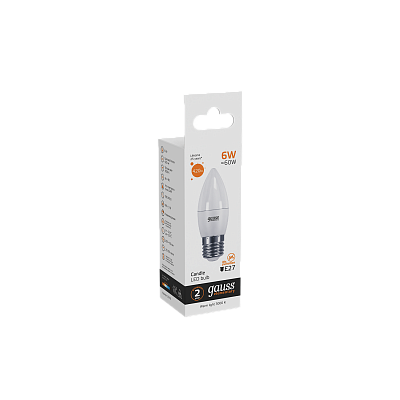 Лампа Gauss Elementary Свеча 6W 420lm 3000K Е27 LED 33216 (20 шт)