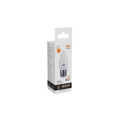 Лампа Gauss Elementary Свеча 6W 420lm 3000K Е27 LED 33216