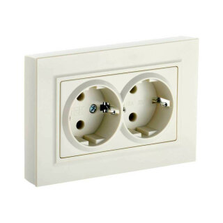 Розетка двойная с заземлением IEK Brite РС12-3-БрКр бежевый BR-R21-16-K10-F