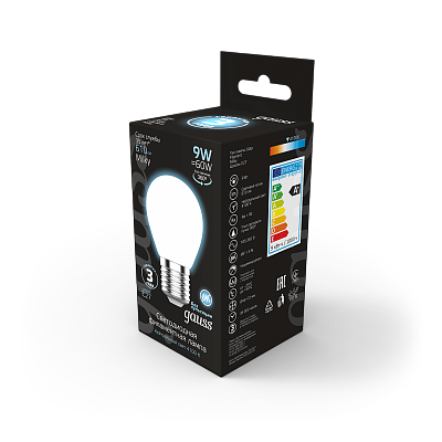 Лампа Gauss Filament Шар 9W 610lm 4100К Е27 LED 105202209