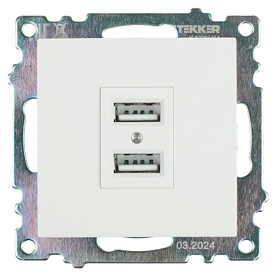 Розетка USB 2-местная (механизм), STEKKER Катрин GLS10-7115-01, 250B, 2,1А, белый