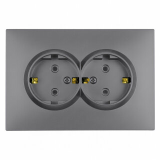 Розетка 2-местная с защитной шторкой, STEKKER Эмили, с/з, 250В, 16А, RST16-5114-10, платиново-серый, soft touch