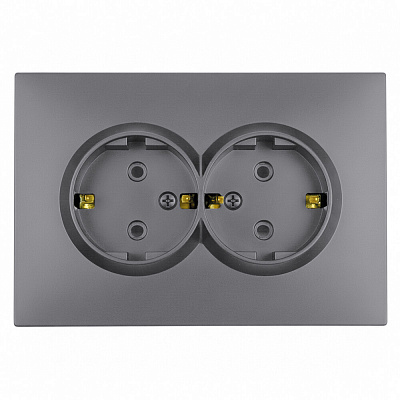 Розетка 2-местная с защитной шторкой, STEKKER Эмили, с/з, 250В, 16А, RST16-5114-10, платиново-серый, soft touch