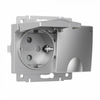 Розетка двойная с заземлением и крышкой серебряная Werkel W1172206 a057285