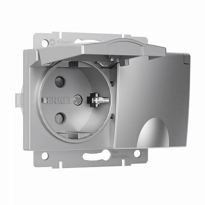 Розетка двойная с заземлением и крышкой серебряная Werkel W1172206 a057285