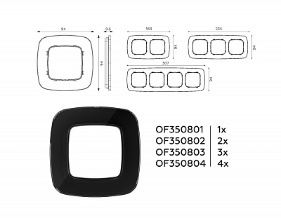 Рамка OMEGA Radian (Черный Стекло закаленное натуральное) на 4 поста OF350804