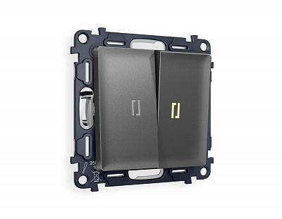 Комплект механизма 2-клавишного выключателя с подсветкой 3200K ALFA MA654010 Антрацит серый QUANT