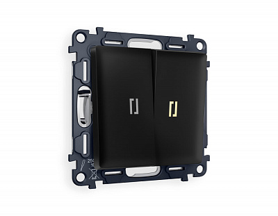 Комплект механизма 2-клавишного выключателя с подсветкой 3200K ALFA MA804010 Черный матовый QUANT