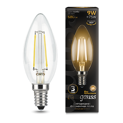 Лампа Gauss Filament Свеча 9W 680lm 2700К Е14 LED 103801109 (2 шт)