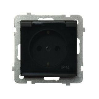 Розетка с/з с крышкой Ospel Sonata черный металлик GPH-1RS/m/33/d