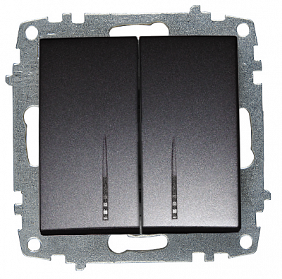 Выключатель двухклавишный с подсветкой Zena дымчатый 609-011100-203