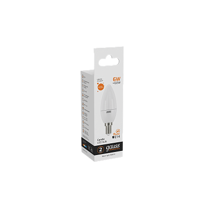 Лампа Gauss Elementary Свеча 6W 420lm 3000K Е14 LED 33116