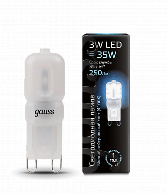 Лампа Gauss G9 AC220-240V 3W 250lm 4100K LED 107409203