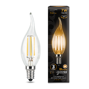 Лампа Gauss Filament Свеча на ветру 7W 550lm 2700К Е14 LED 104801107