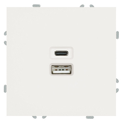Розетка 2-местная USB + Type C (механизм), STEKKER Эмили, 250В, 20W, RST10-5115-01, белый фарфор, soft touch