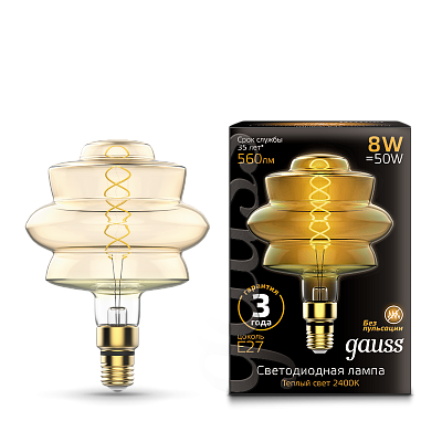Лампа Gauss Filament BD180 8W 560lm 2400К Е27 LED 161802008 (20 шт)