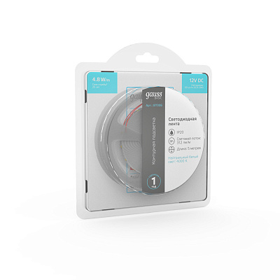 Лента Gauss Basic LED 2835/60 12V 4,8W/m 312lm/m 4000K 8mm IP20 5м 1/100 BT006