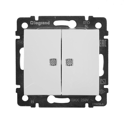 Выключатель двухклавишный с подсветкой белый Legrand Valena Classic 774428
