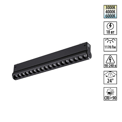 Трековый светильник Novotech Vector IP20 LED 3000К4000К6000К 18W 90-240V 359948 PORT NT25 214 черный