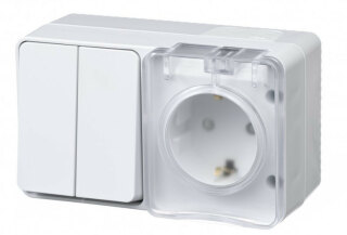 Выключатель двухклавишный с розеткой SE AtlasDesign Profi54 белый ATN540174