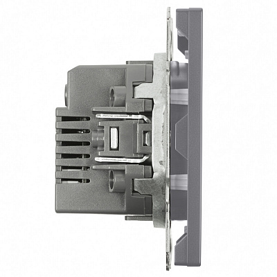 Розетка 2-местная USB + Type C (механизм), STEKKER Эмили, 250В, 20W, RST10-5115-10, платиново-серый, soft touch