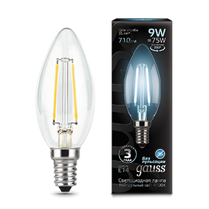 Лампа Gauss Filament Свеча 9W 710lm 4100К Е14 LED 103801209