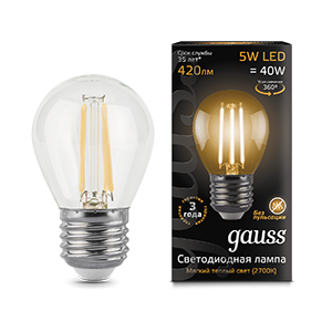 Лампа Gauss Filament Шар 5W 420lm 2700К Е27 LED 105802105
