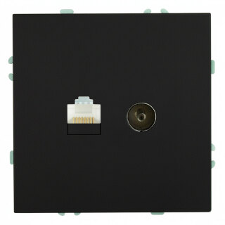 Розетка TV + компьютерная RJ-45 (механизм), STEKKER Эмили, RST00-5106-05, черный уголь, soft touch
