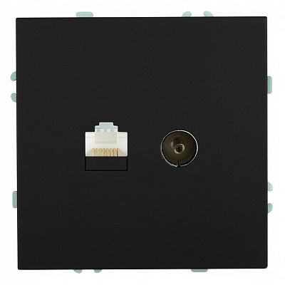 Розетка TV + компьютерная RJ-45 (механизм), STEKKER Эмили, RST00-5106-05, черный уголь, soft touch