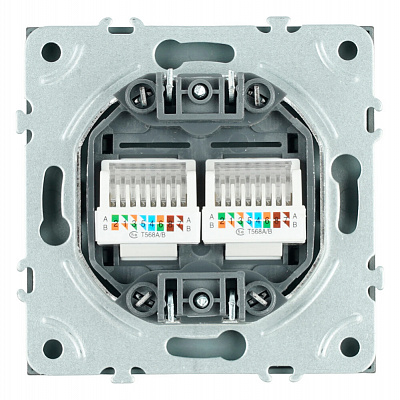 Розетка компьютерная 2-местная RJ-45 (механизм), STEKKER Эмили, RST00-5111-09, антрацит, soft touch