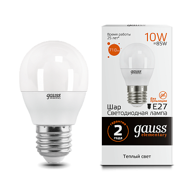 Лампа Gauss Elementary Шар 10W 710lm 3000K Е27 LED 53210