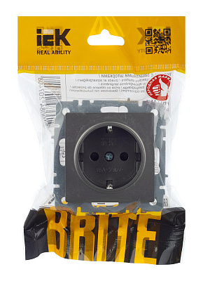 Розетка с заземлением и защитными шторками IEK Brite РС14-1-0-БрС сталь BR-R14-16-K46