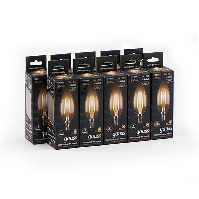 Лампа Gauss Filament Свеча 7W 550lm 2700К Е14 LED 103801107 (20 шт)