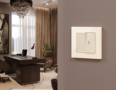 Комплект механизма 2-клавишного выключателя с подсветкой 5600K ALFA MA304015 Бежевый глянец QUANT