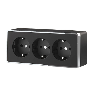 Розетка тройная с заземлением и шторками Werkel Gallant W5073135 черный/хром a052592