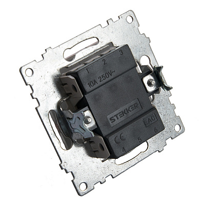 Переключатель 1-клавишный (механизм), STEKKER Катрин GLS10-7105-03, 250V, 10А, серебро