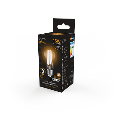 Лампа Gauss Filament А60 15W 1400lm 2700К Е27 LED 102902115 (20 шт)