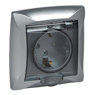 Розетка с заземлением с крышкой серебро SE Duet WDE000346