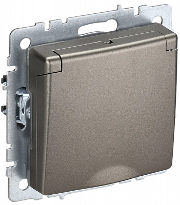 Розетка с заземлением и защитными шторками с крышкой IEK Brite РСбш10-3-44-БрШ шампань BR-R16-16-44-K37